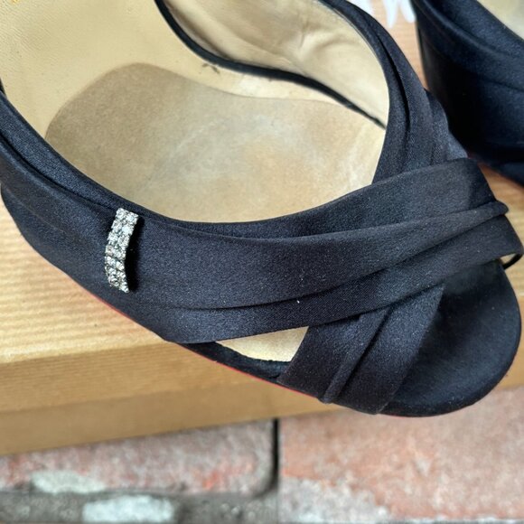 Size 7.5 Christian Louboutin Satin Peep Toe with Rhinestone Detail - Picture 4 of 7